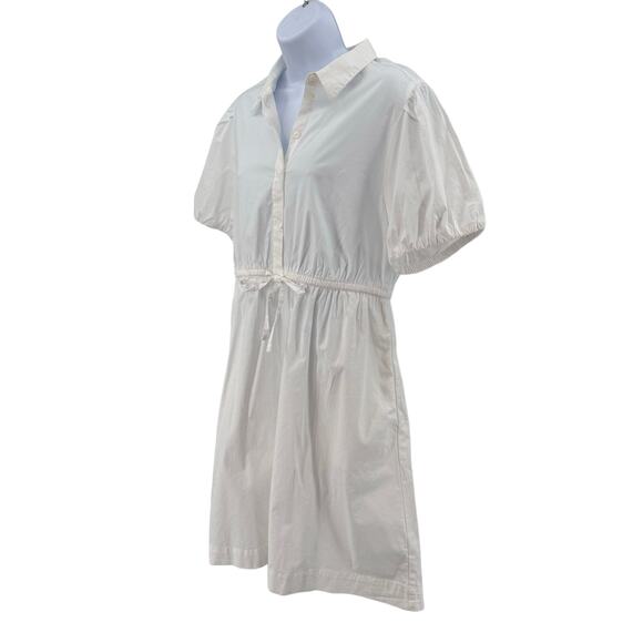 J. Crew White Collared Short-Sleeve Tie-Waist Dress Womens Size 12 Button Front - Picture 7 of 13